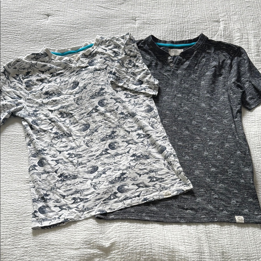 Free Planet | 2 Henley Shark Tees Blue and White